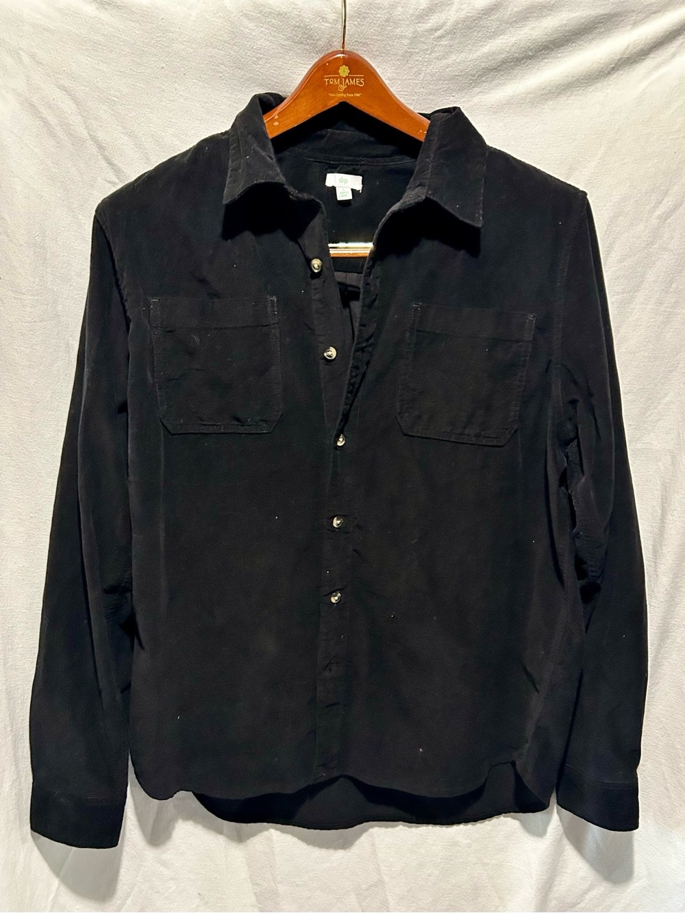 dip Black Corduroy Look Long-Sleeve Casual Button-Down Shirt Mens L